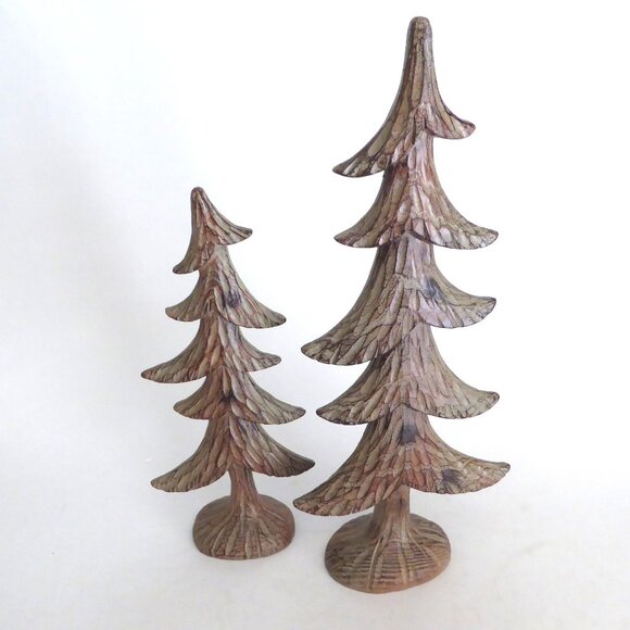 NEW 18” & 13.5” CARVED WOOD RUSTIC CHRISTMAS WINTER FOREST PINE TREE RESIN DECOR - Picture 5 of 8